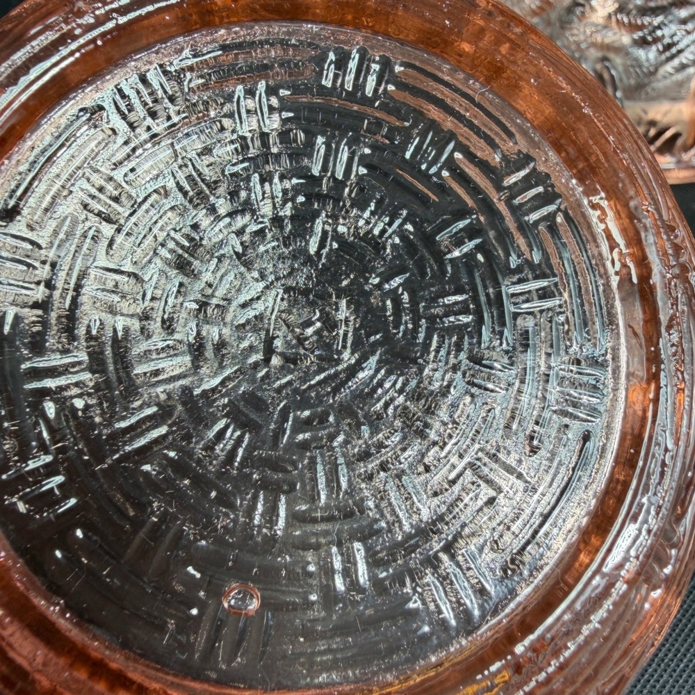 Heisey Hsinchu Glass Pink Bird on Nest Trinket Dish Basketweave 4x6 Vintage - Picture 5 of 15